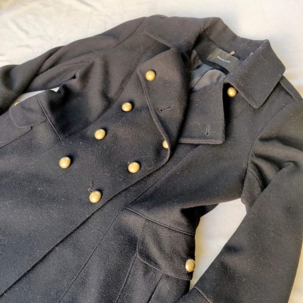 Tahari Courtney Military Wool Blend Peacoat - Picture 3 of 11